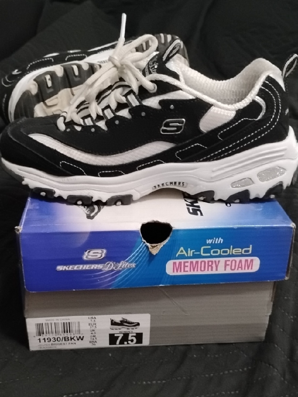 Skechers Black and White Chunky Lace-Up Sneakers- Women's 7.5